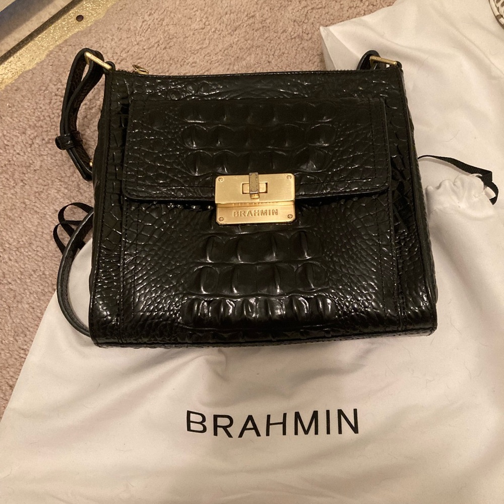 Brahmin Black Crossbody Bag with Crocodile Embossed Leather